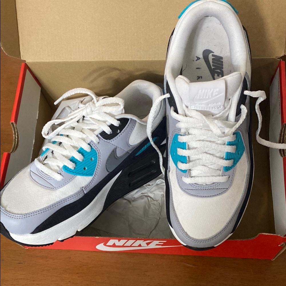 Nike Air Max Sneakers in White, Gray, and Blue